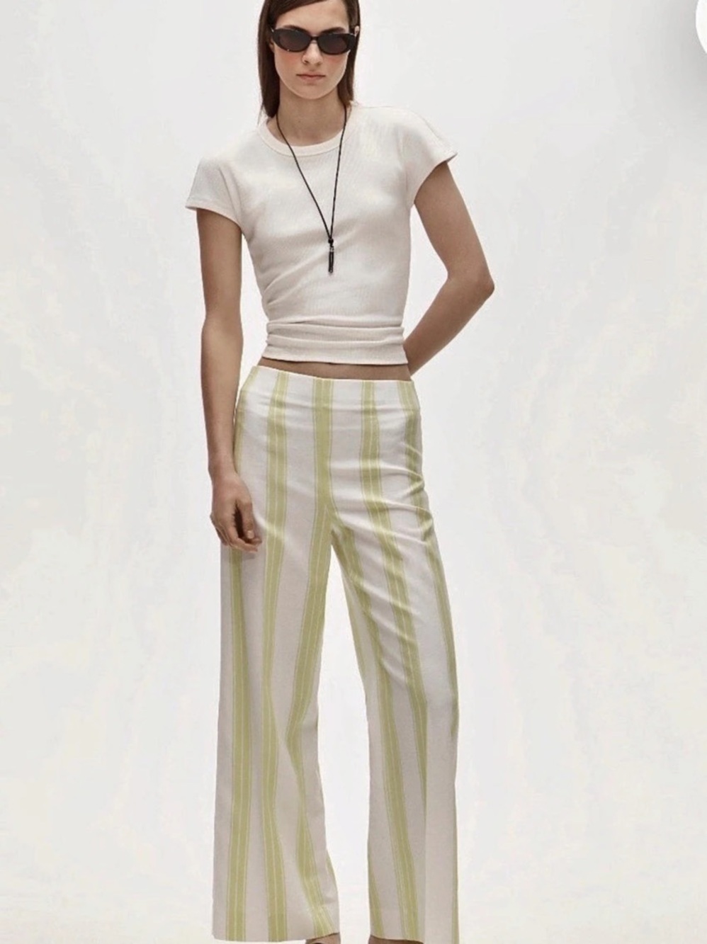 J.CREW Rori Pant Stripe Ivory Melon Zest Green Linen Blend Wide Leg Sz 8 NEW